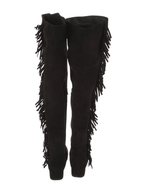 Saint Laurent Suede Fringe Trim Accent Boots