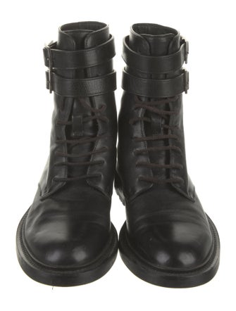 Saint Laurent Leather Studded Accents Combat Boots