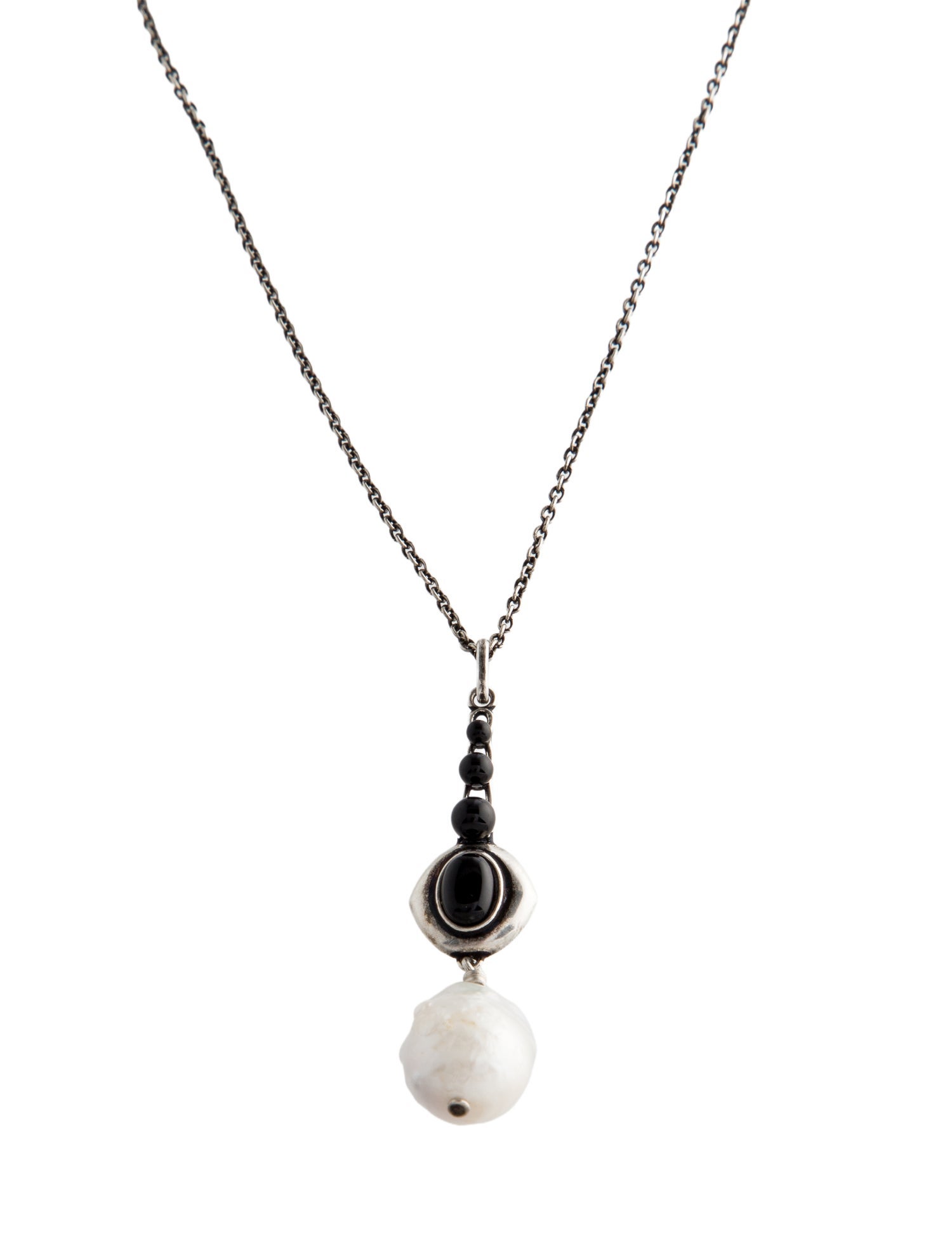 Saint Laurent Pearl, Onyx & Resin Pendant Necklce