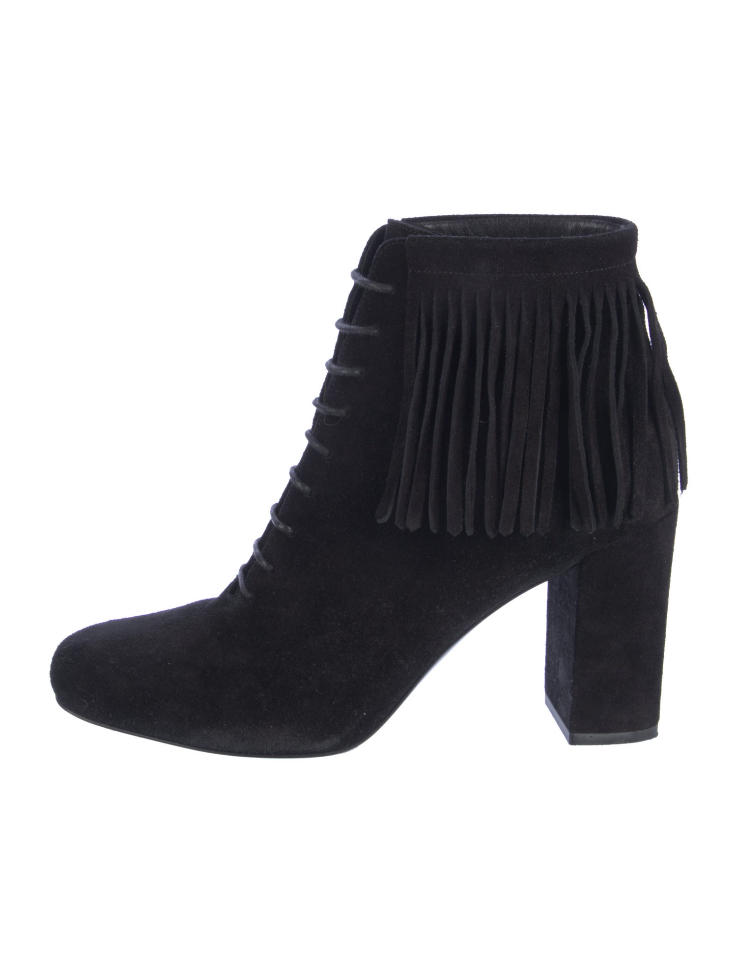 Saint Laurent Suede Fringe Trim Accent Lace-Up Boots