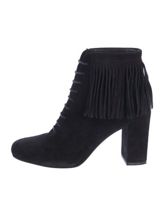 Saint Laurent Suede Fringe Trim Accent Lace-Up Boots