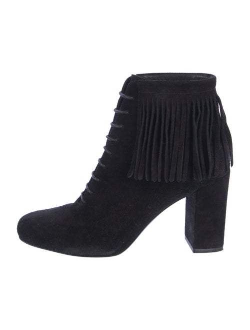 Saint Laurent Suede Fringe Trim Accent Lace-Up Boots