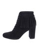 Saint Laurent Suede Fringe Trim Accent Lace-Up Boots