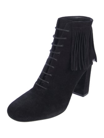 Saint Laurent Suede Fringe Trim Accent Lace-Up Boots