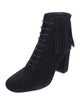 Saint Laurent Suede Fringe Trim Accent Lace-Up Boots