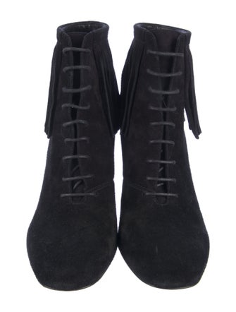 Saint Laurent Suede Fringe Trim Accent Lace-Up Boots