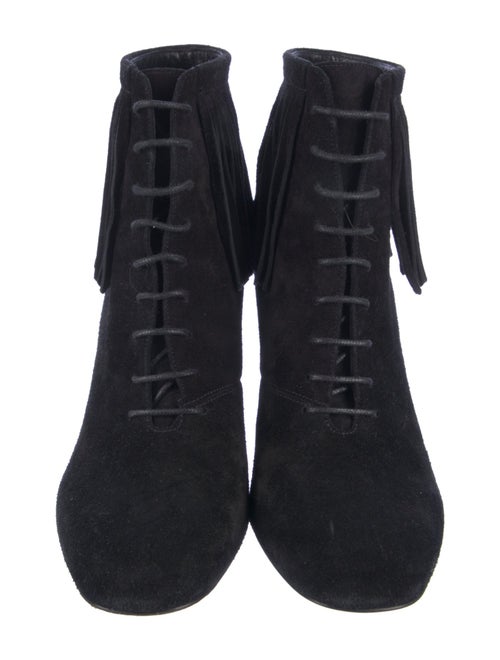 Saint Laurent Suede Fringe Trim Accent Lace-Up Boots