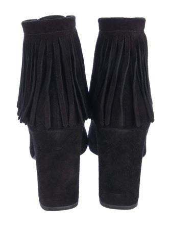 Saint Laurent Suede Fringe Trim Accent Lace-Up Boots