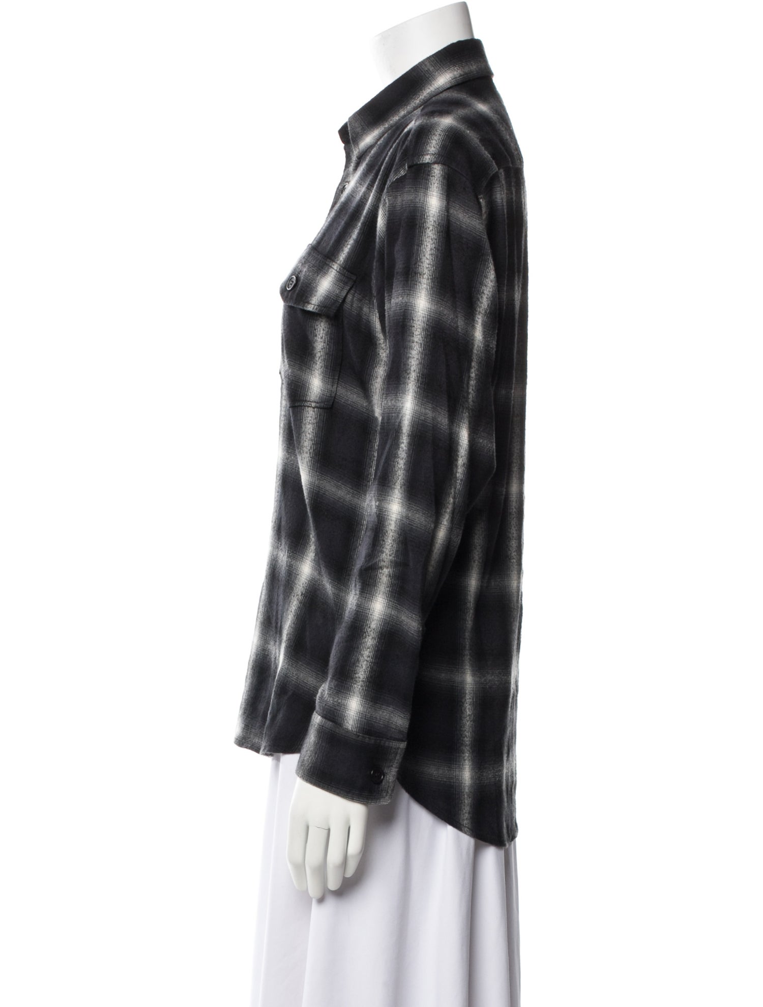 Saint Laurent Plaid Print Long Sleeve Button-Up Top