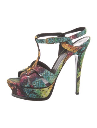 Saint Laurent Leather Floral Print T-Strap Sandals