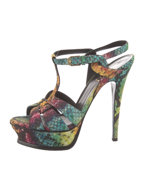 Saint Laurent Leather Floral Print T-Strap Sandals