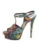 Saint Laurent Leather Floral Print T-Strap Sandals