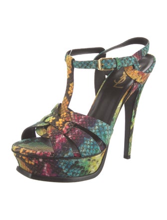 Saint Laurent Leather Floral Print T-Strap Sandals