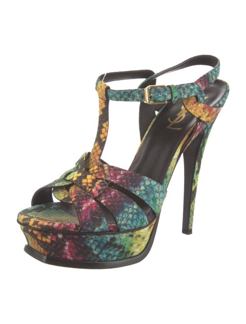 Saint Laurent Leather Floral Print T-Strap Sandals
