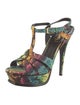 Saint Laurent Leather Floral Print T-Strap Sandals