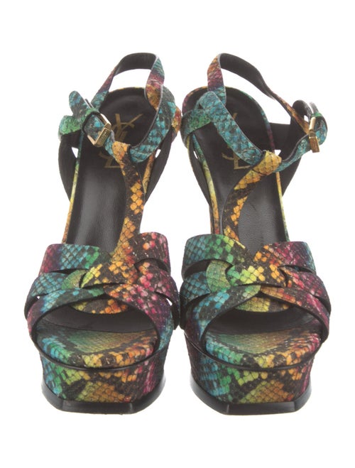 Saint Laurent Leather Floral Print T-Strap Sandals