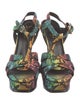 Saint Laurent Leather Floral Print T-Strap Sandals