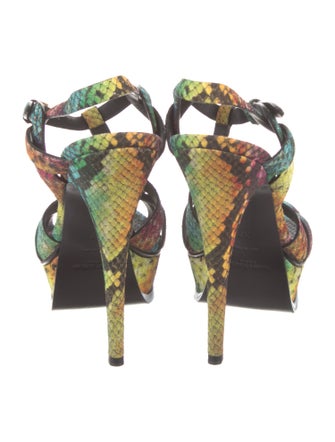 Saint Laurent Leather Floral Print T-Strap Sandals
