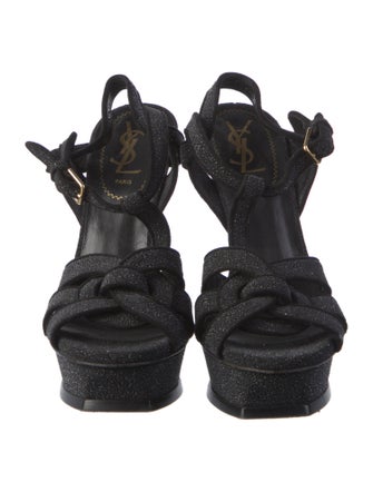 Saint Laurent Glitter Accents T-Strap Sandals