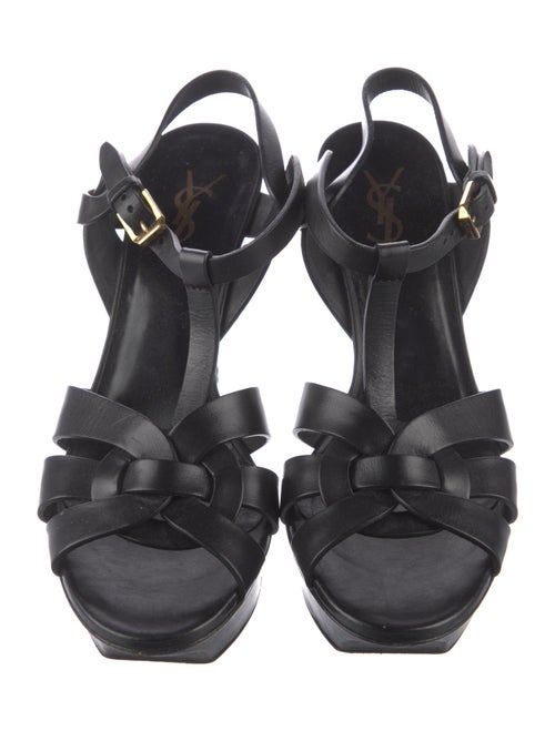 Yves Saint Laurent Leather Cutout Accent T-Strap Sandals