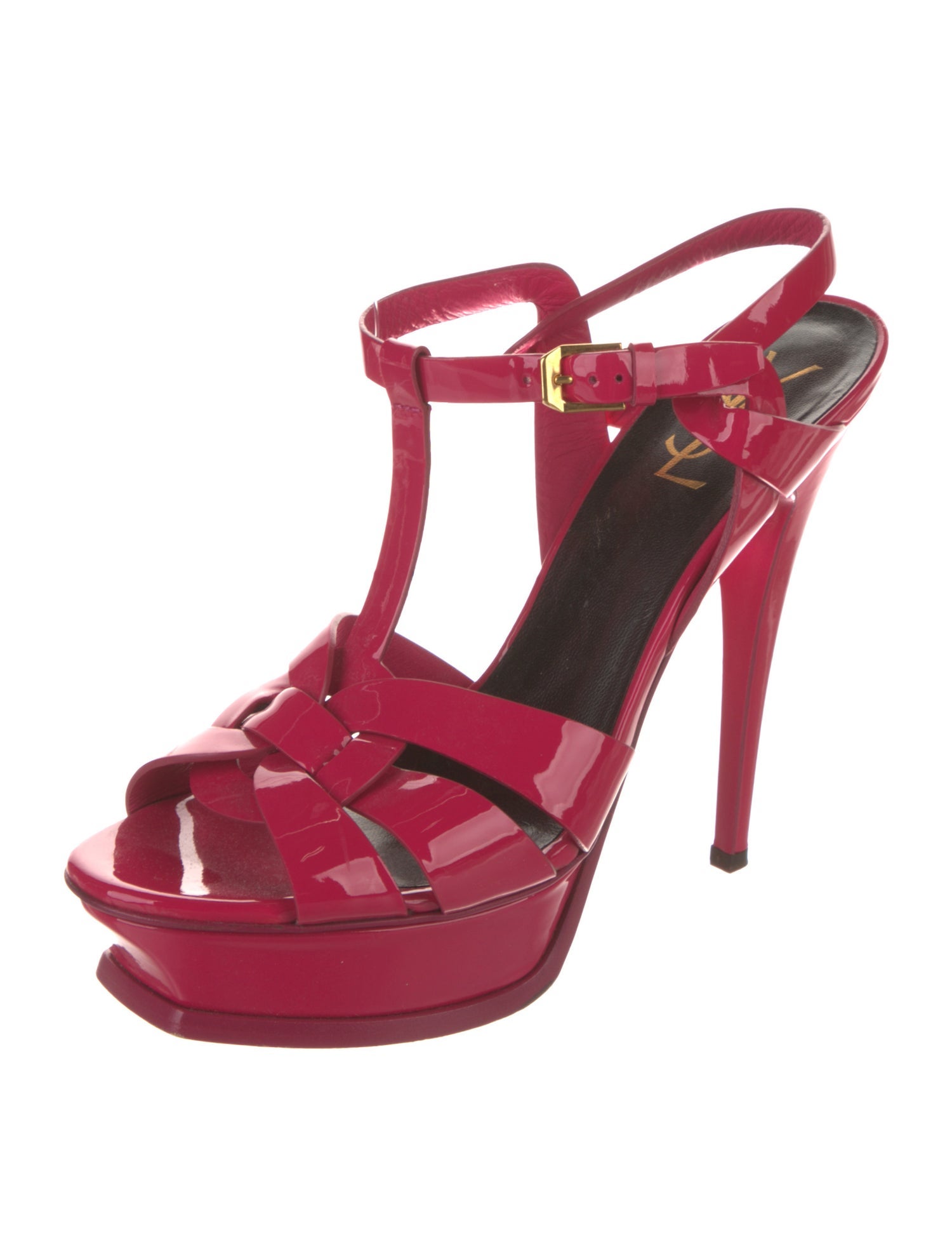 Saint Laurent Patent Leather T-Strap Sandals
