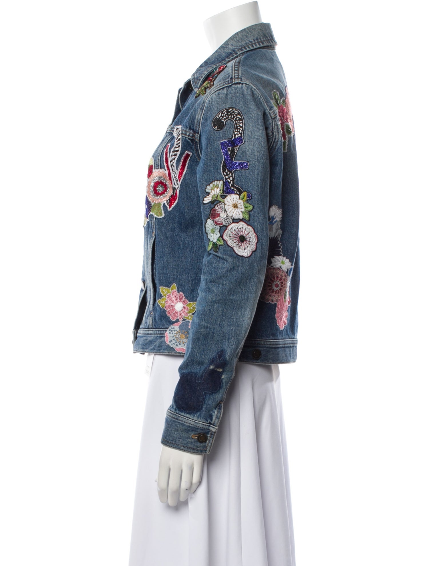 Saint Laurent Floral Print Denim Jacket