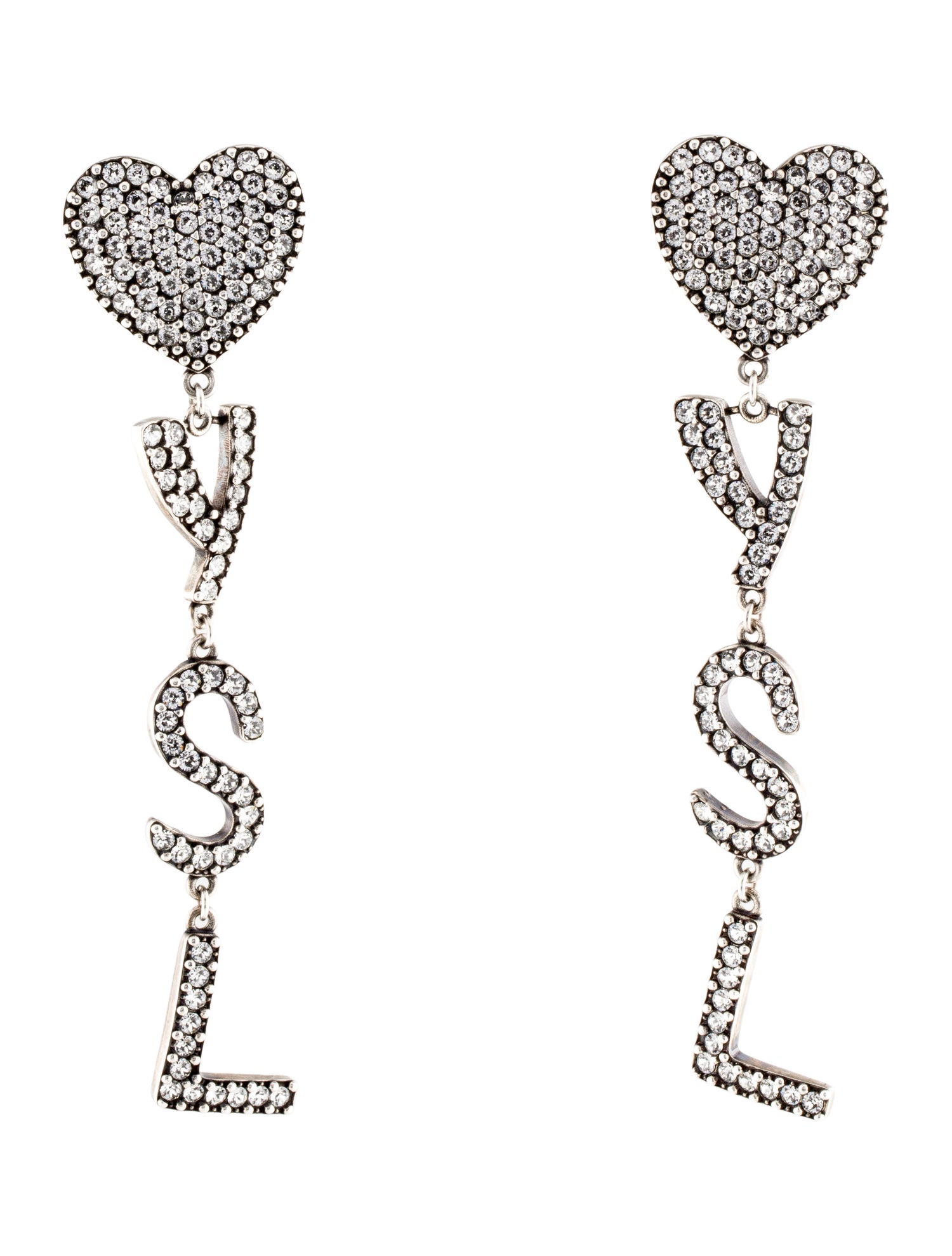 Saint Laurent Crystal Heart YSL Drop Clip-On Earrings