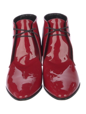 Saint Laurent Patent Leather Printed Lace-Up Boots
