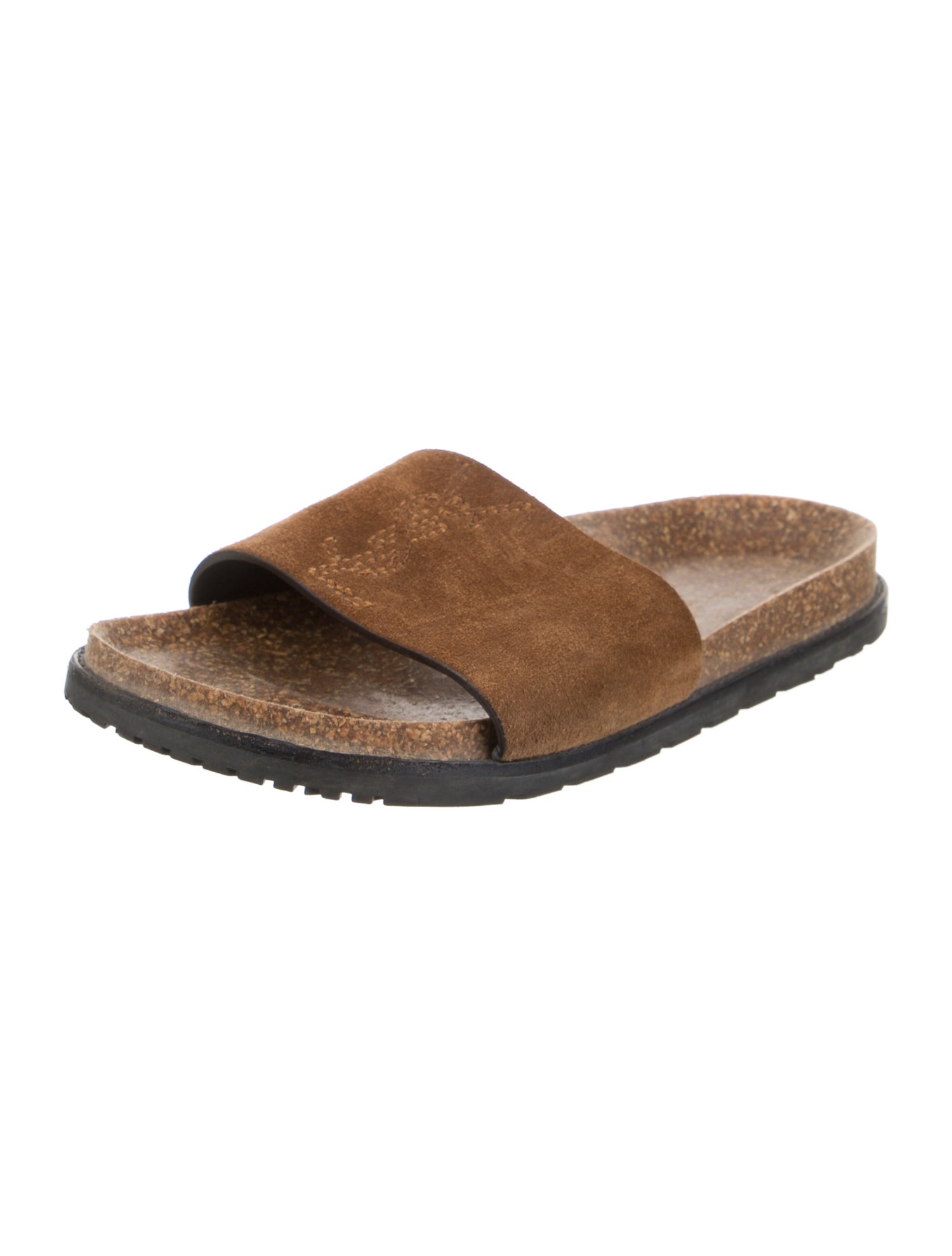 Saint Laurent Suede Embroidered Accent Slides