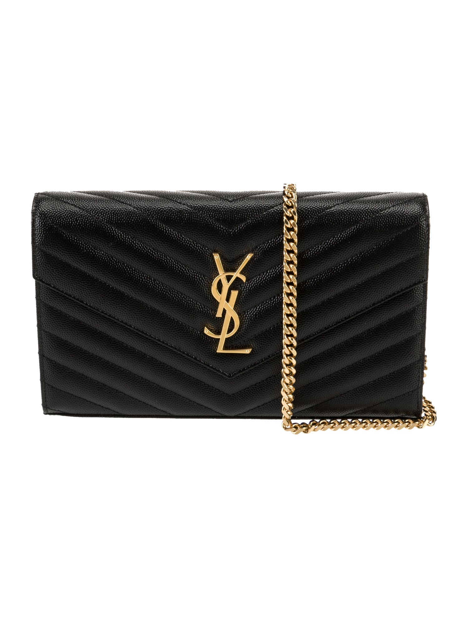 Saint Laurent Leather Cassandre Wallet on Chain