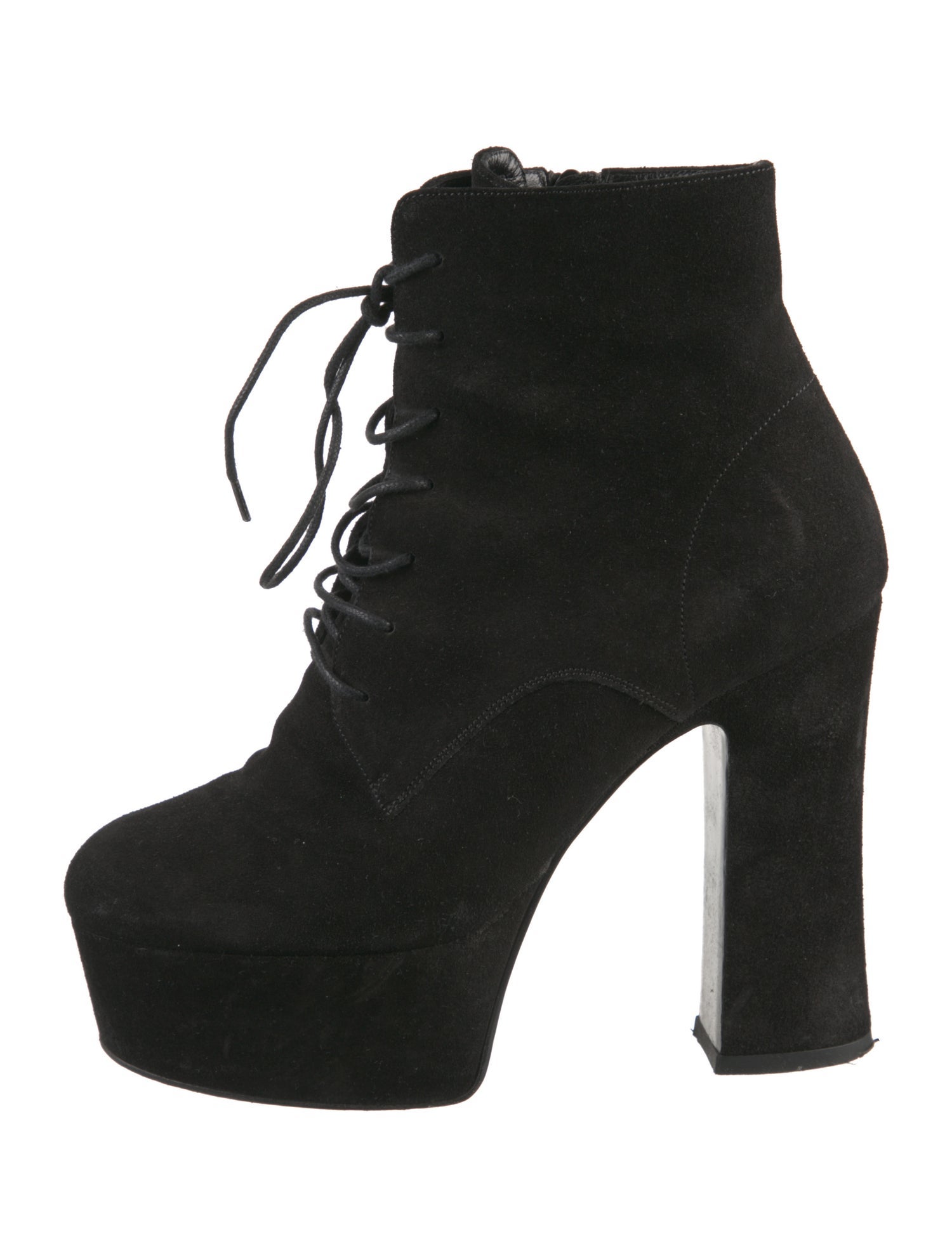 Saint Laurent Suede Leather Trim Embellishment Lace-Up Boots