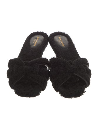 Saint Laurent Shearling Floral Print Slides
