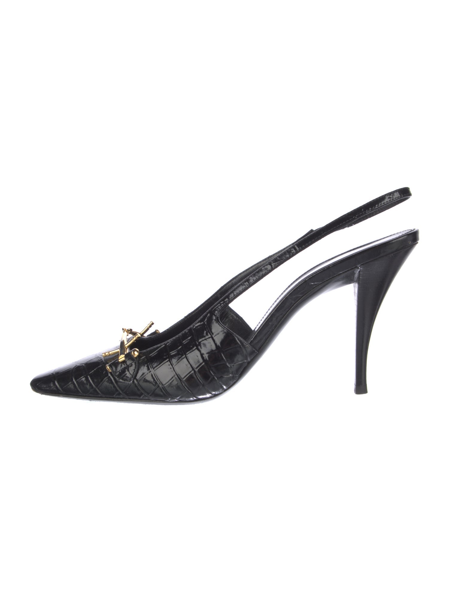 Saint Laurent Horsebit Accent Leather Slingback Pumps