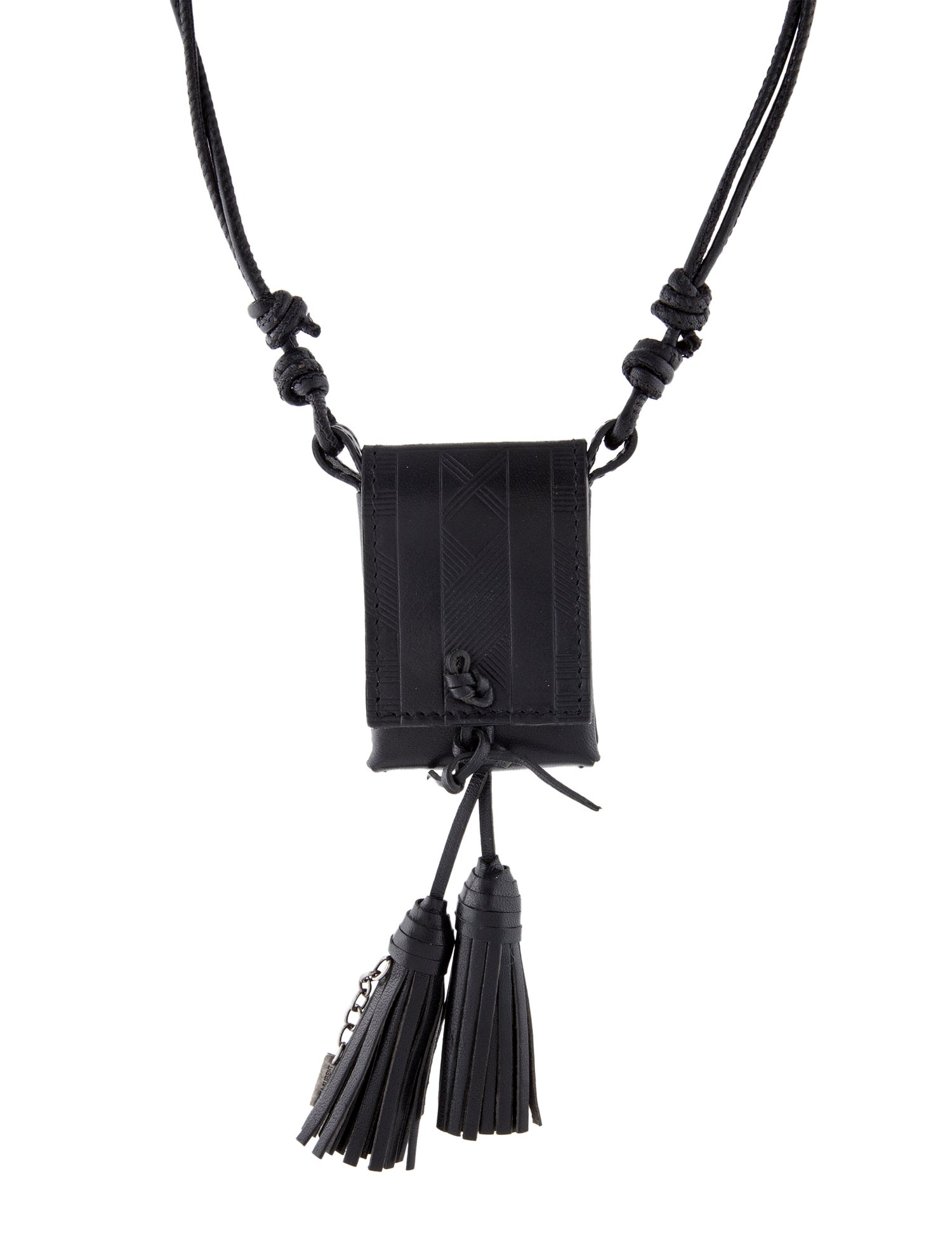 Saint Laurent Leather Fringe Pouch Necklace
