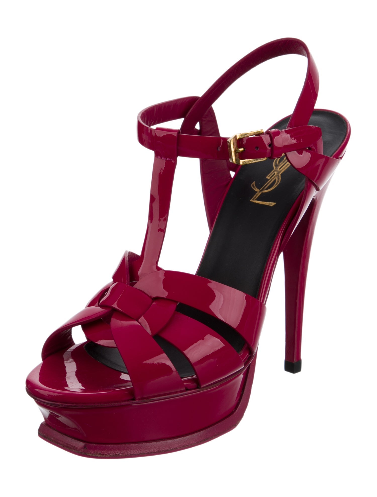 Yves Saint Laurent Patent Leather T-Strap Sandals
