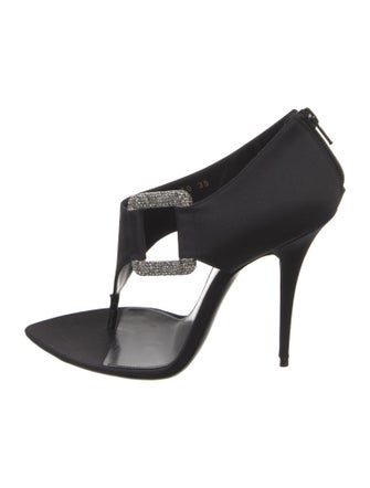 Saint Laurent Satin Crystal Embellishments T-Strap Sandals