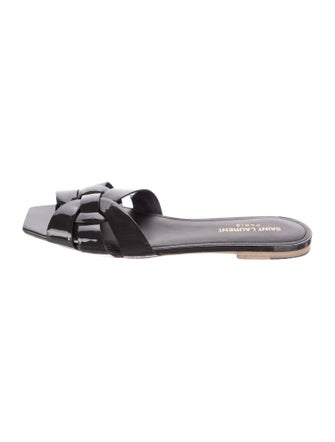 Saint Laurent Patent Leather Leather Trim Embellishment Slides