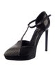 Saint Laurent Snakeskin Studded Accents T-Strap Pumps