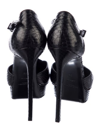 Saint Laurent Snakeskin Studded Accents T-Strap Pumps