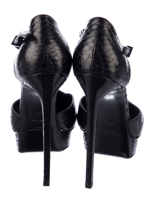 Saint Laurent Snakeskin Studded Accents T-Strap Pumps