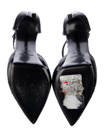 Saint Laurent Snakeskin Studded Accents T-Strap Pumps