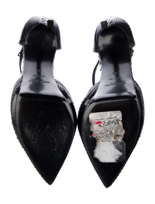 Saint Laurent Snakeskin Studded Accents T-Strap Pumps