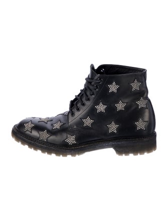 Saint Laurent Leather Graphic Print Combat Boots