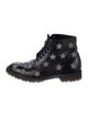 Saint Laurent Leather Graphic Print Combat Boots