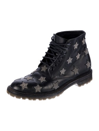 Saint Laurent Leather Graphic Print Combat Boots