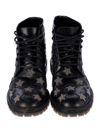 Saint Laurent Leather Graphic Print Combat Boots