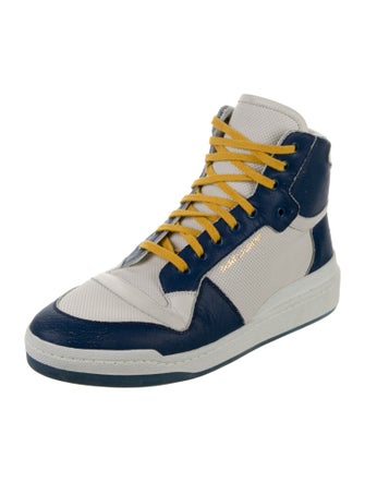 Saint Laurent Leather Colorblock Pattern Wedge Sneakers