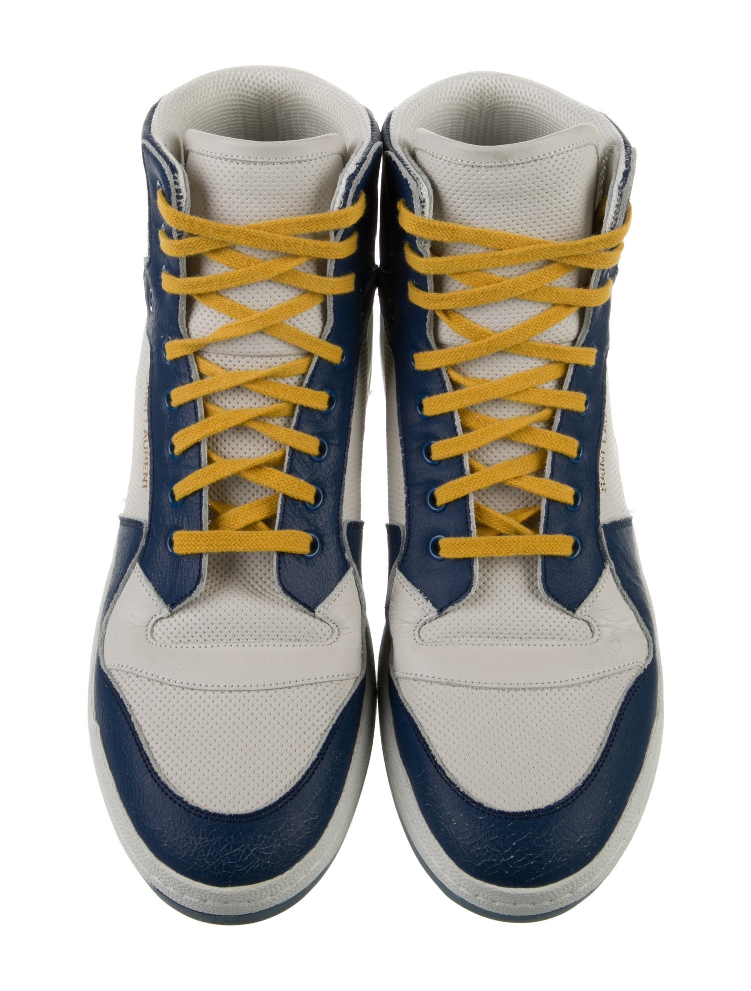 Saint Laurent Leather Colorblock Pattern Wedge Sneakers