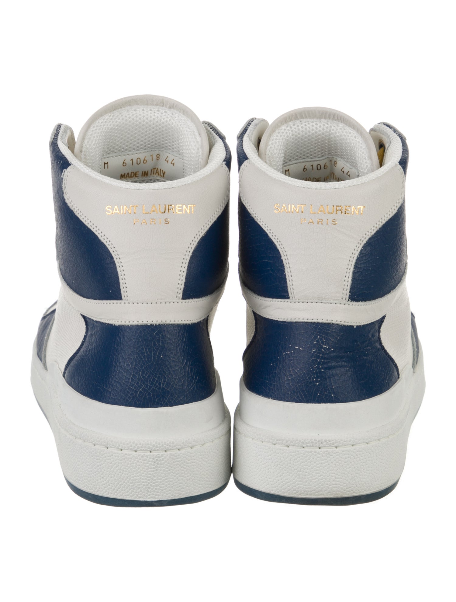 Saint Laurent Leather Colorblock Pattern Wedge Sneakers