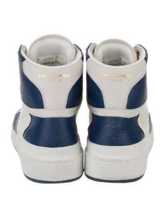 Saint Laurent Leather Colorblock Pattern Wedge Sneakers